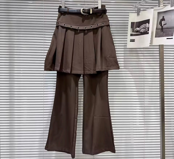 Women Brown Wrap Pleaded Skirt Fashion Pants