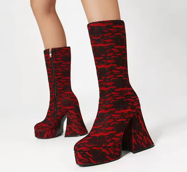 Women Fashion Lace Platform Boots