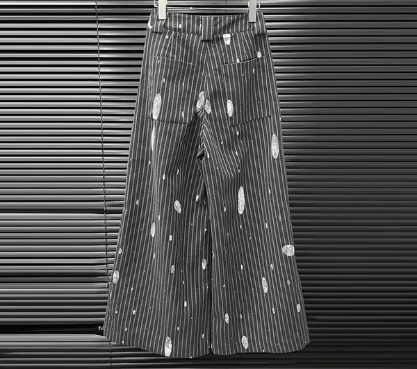 Women Gray Pinstriped Lace Patchwork Fashion Pants