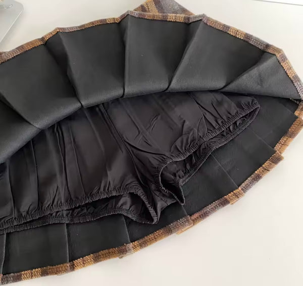 Women Sexy Fashion Color Plaid Pleated Skirt