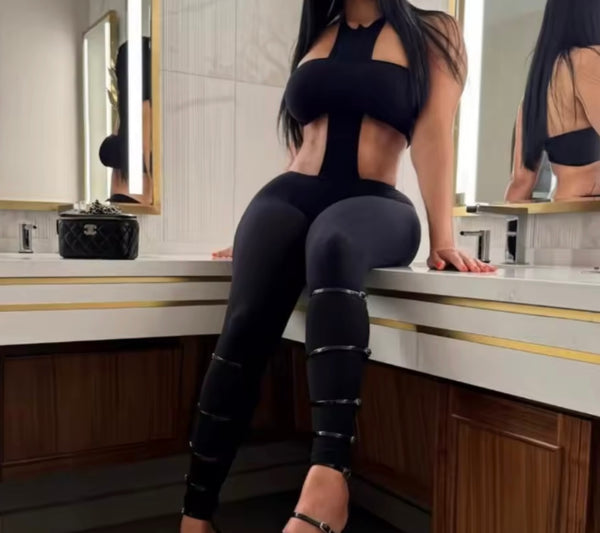Women Sexy Sleeveless Black Cut Out Fashion Jumpsuit