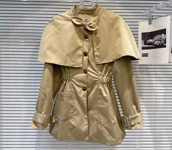 Women Fashion Khaki Shawl Two Piece Trench Jacket