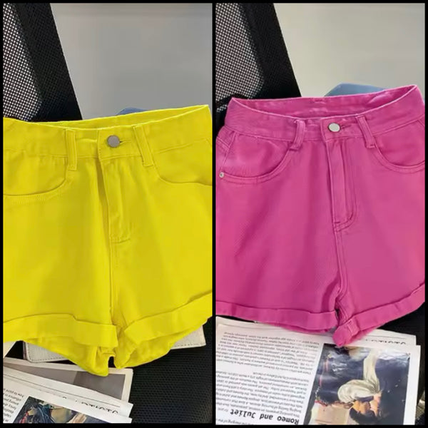 Women Fashion Color Denim Shorts