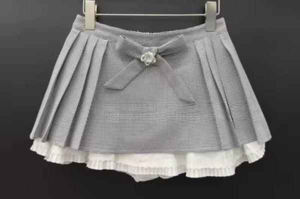 Women Plaid Please Short Sleeve Fashion Two Piece Skirt Set