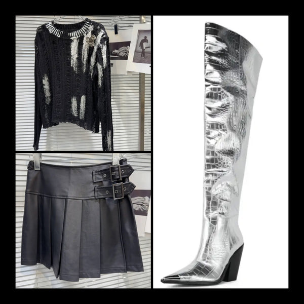 Women Fashion Silver Over The Knee Western Boots