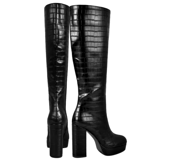 Women Fashion Round Toe Platform High Heel Boots
