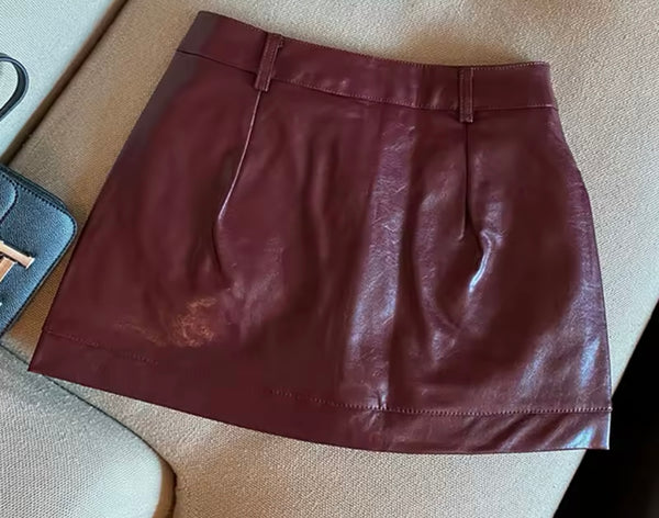 Women Sexy Fashion Color Faux Leather Skirt