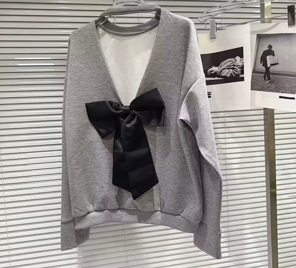Women Rhinestone Bow Open Back Sweater Two Piece Skirt Set