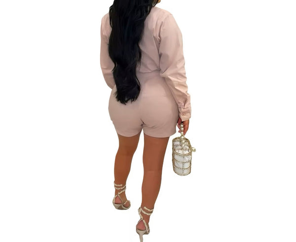Women Floral Full Sleeve Solid Color Two Piece Short Set