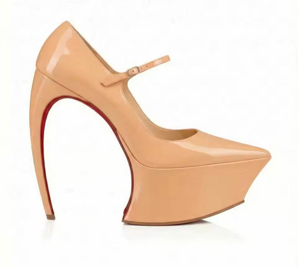 Women Pointed Toe Platform Ankle Strap Fashion High Heels