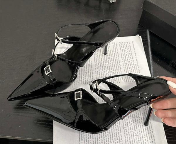 Women Fashion Pointed Toe Buckled Slide On Shoes