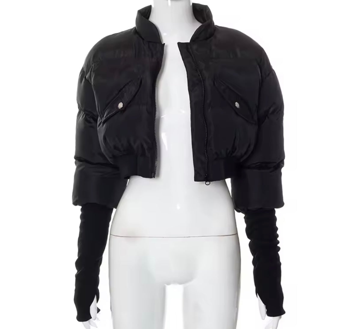 Women Color Fashion Puff Crop Jacket