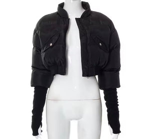 Women Color Fashion Puff Crop Jacket