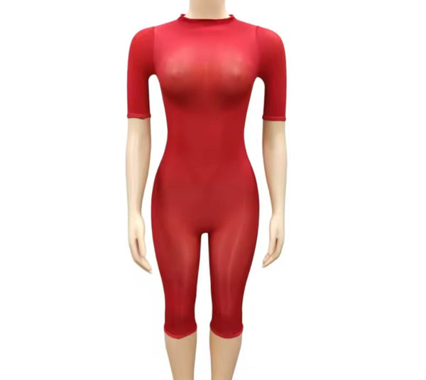 Women Sexy See Through Mesh Short Sleeve Romper