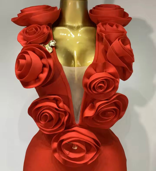 Women Sexy Sleeveless 3D Floral Bandage Maxi Dress
