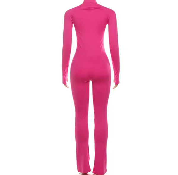 Women Zip Up Letter Print Full Sleeve Fashion Jumpsuit