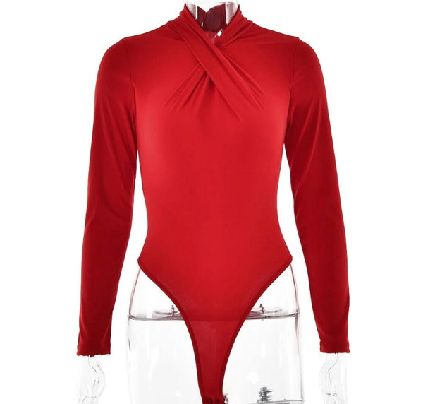 Women Solid Color Fashion Full Sleeve Bodysuit Top