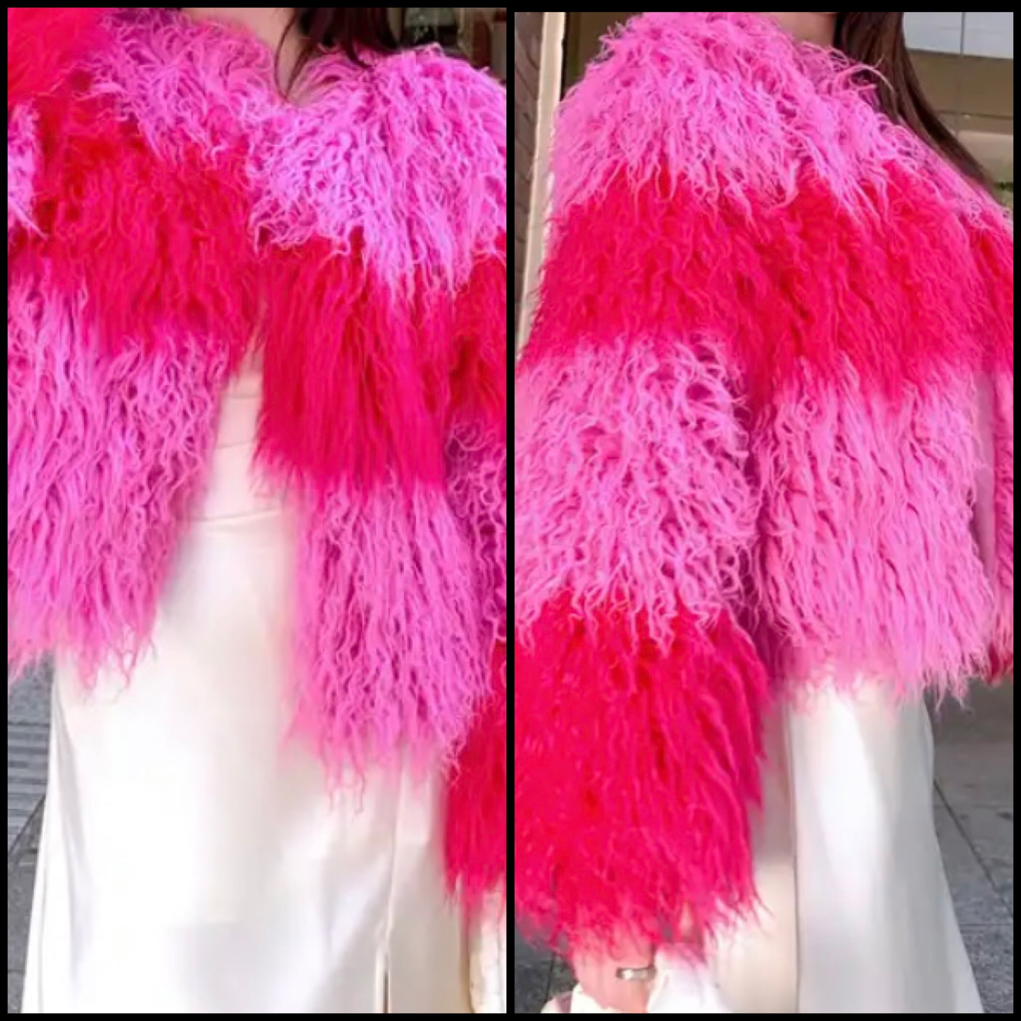 Women Fashion Pink Color Patchwork Faux Fur Jacket