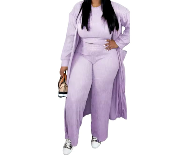 Women Solid Color Three Piece Fashion Pant Set