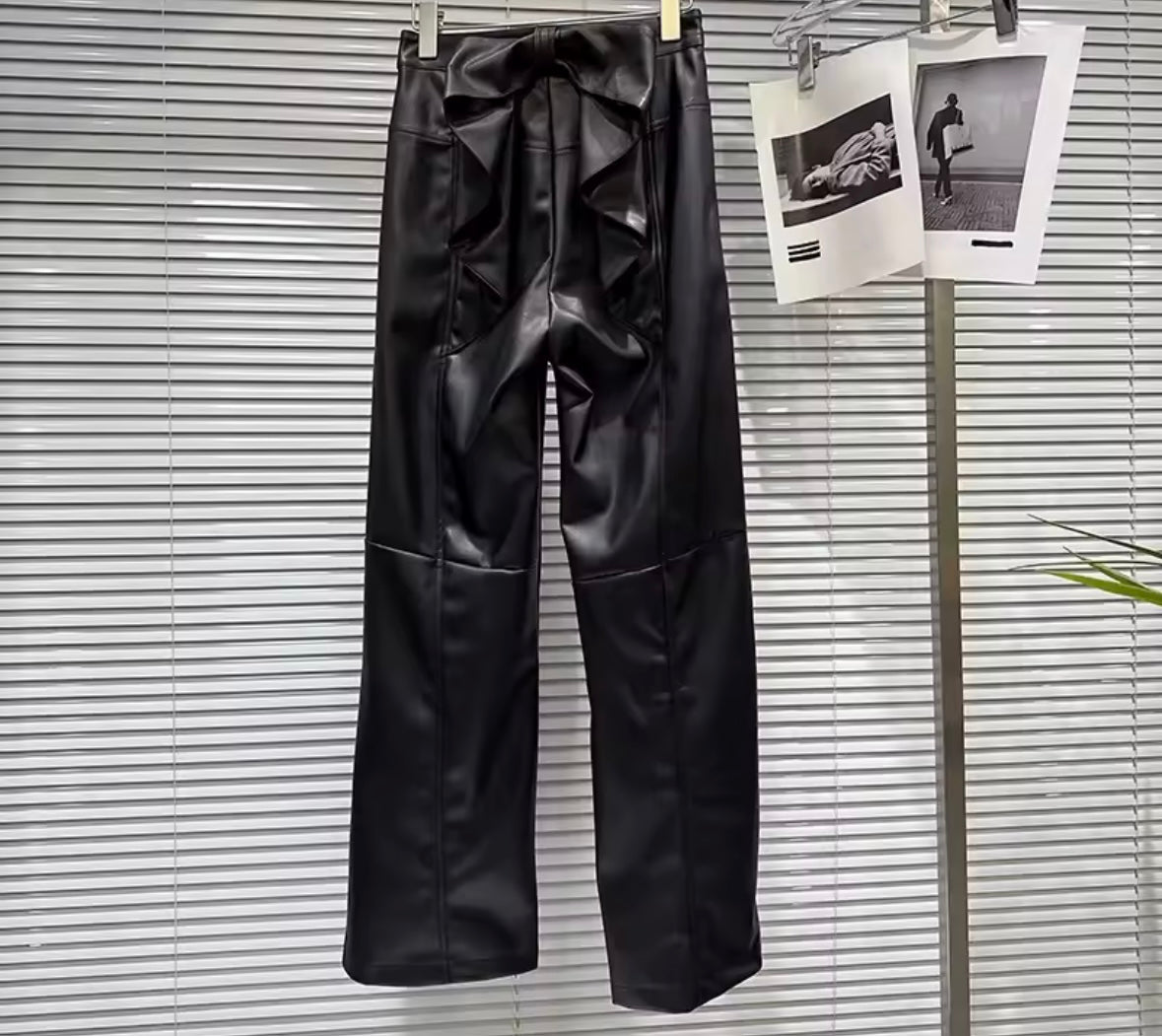 Women Fashion Ruffled Faux Leather Pants