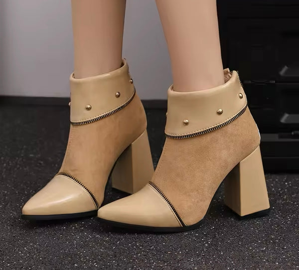 Women Fashion PU Suede Zipper High Heel Ankle Boots