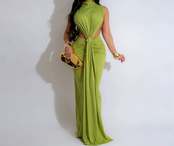 Women Sexy Solid Color Sleeveless Maxi Dress