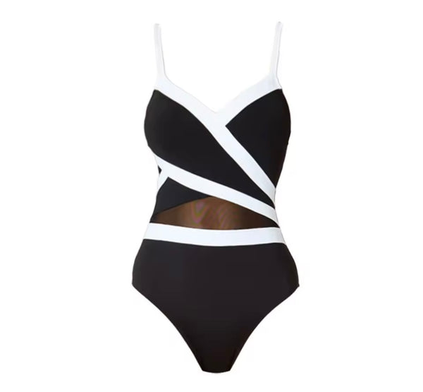 Women Sexy B&W Striped Swimsuit Cover Up Set