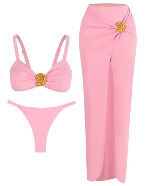 Women Sexy Pink Bikini Cover Up Set