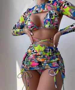 Women Sexy Colorful Bikini Cover Up Set