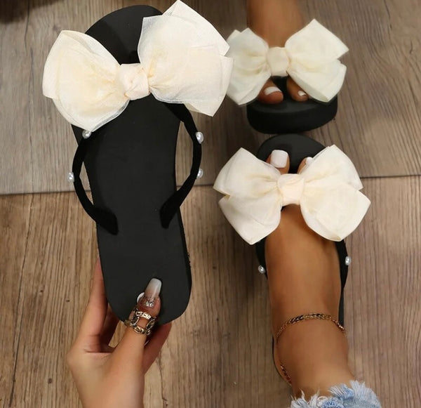 Women Fashion Pearl Bow Platform Sandals