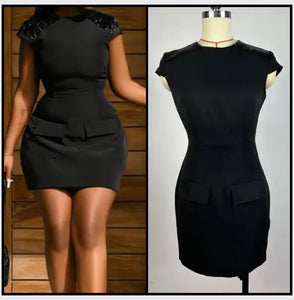 Women Black Sexy Sequins Patchwork Short Sleeve Dress