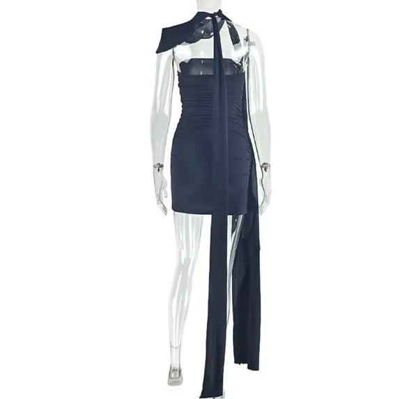Women Sexy Scarf Strapless Ruched Dress