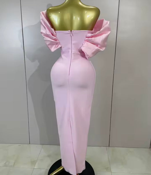 Women Elegant Off The Shoulder Bling Ruched Maxi Dress