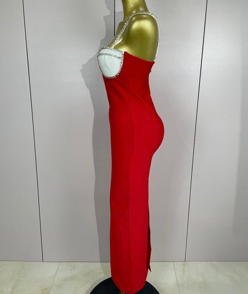 Women Sexy Rhinestone Color Patchwork Sleeveless Maxi Dress