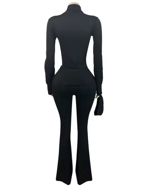 Women Color Zip Up Fashion Tracksuit Two Piece Pant Set