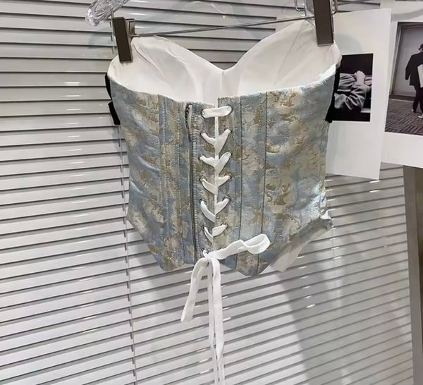 Women Sexy Strapless Corset Two Piece Bubble Skirt Set