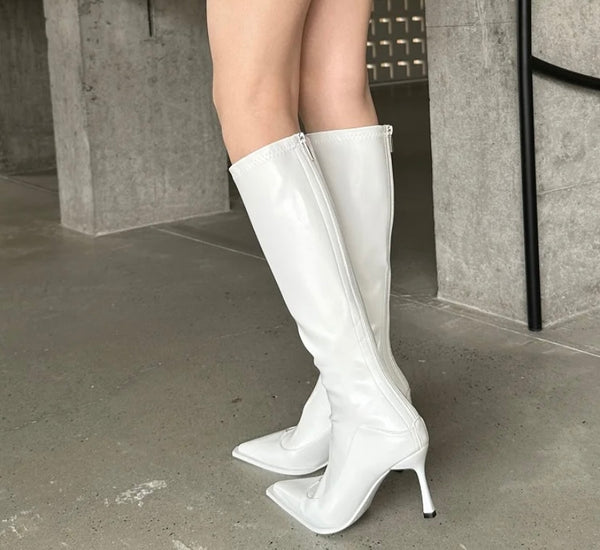 Women Fashion Pointed Toe Patent Leather Knee High Boots