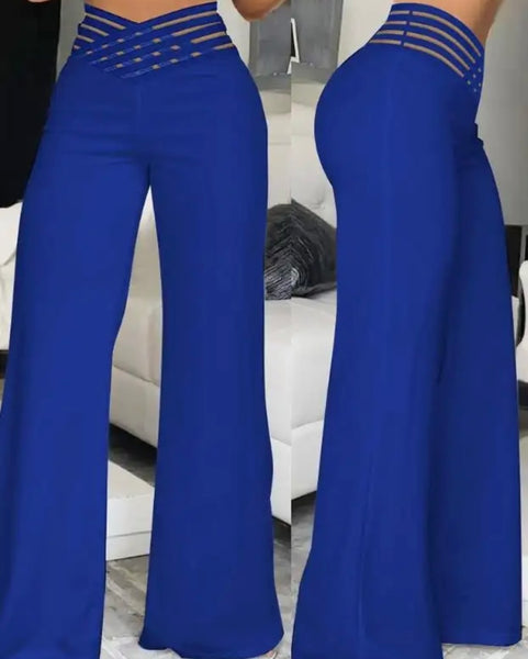 Women High Waisted Solid Color Wide Leg Pants