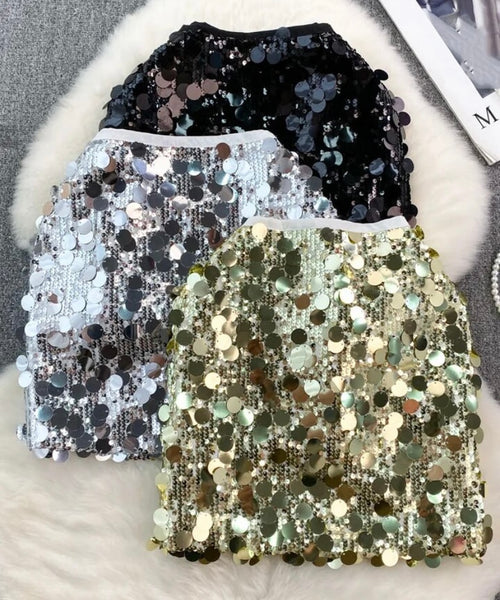 Women Solid Color Sexy Sequins Skirt