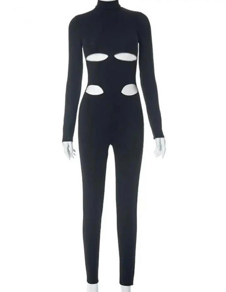 Women Black Full Sleeve Cut Out Sexy Fashion Jumpsuit