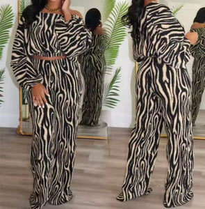 Women Fashion Printed Full Sleeve Two Piece Pant Set