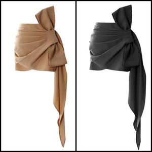 Women Sexy Ruched Bow Solid Color Skirt