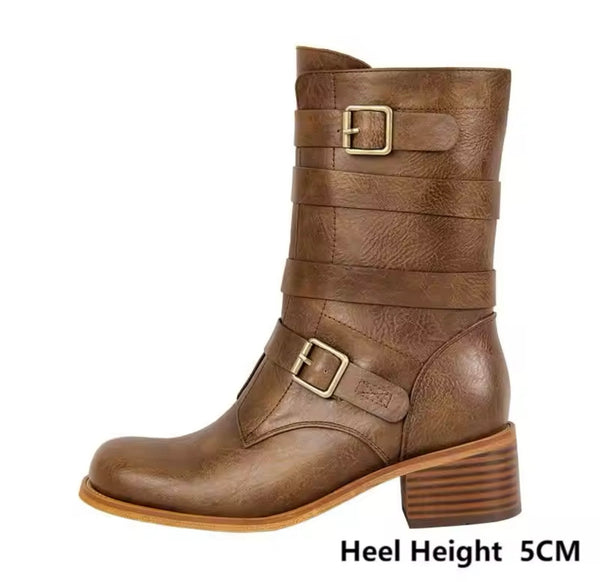 Women Fashion Brown Buckled Ankle/Knee High Boots