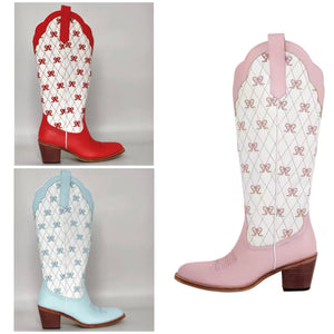 Women Fashion Color Patchwork Printed Western Boots