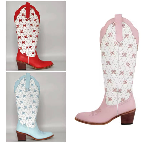 Women Fashion Color Patchwork Printed Western Boots