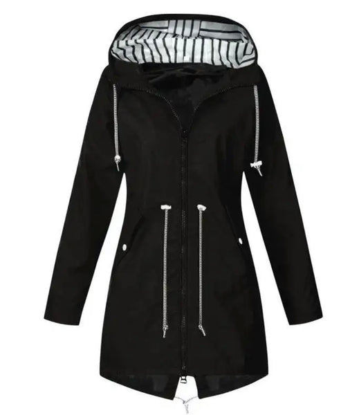 Women Fashion Hooded Drawstring Long Jacket