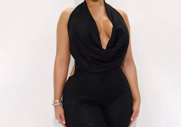 Women Sexy Halter Sleeveless Open Back Lace Romper