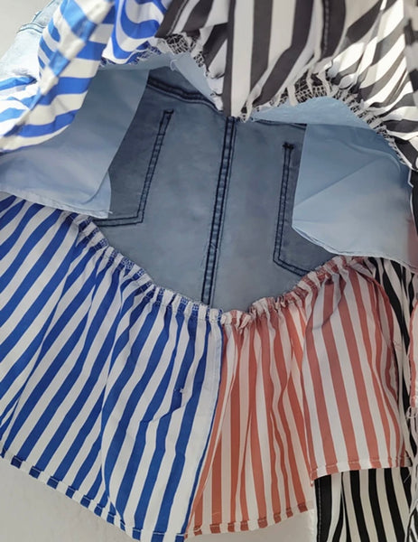 Women Fashion Color Striped Denim Skirt