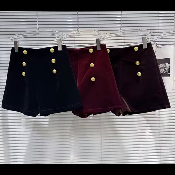 Women Fashion Velour Gold Button High Waist Shorts