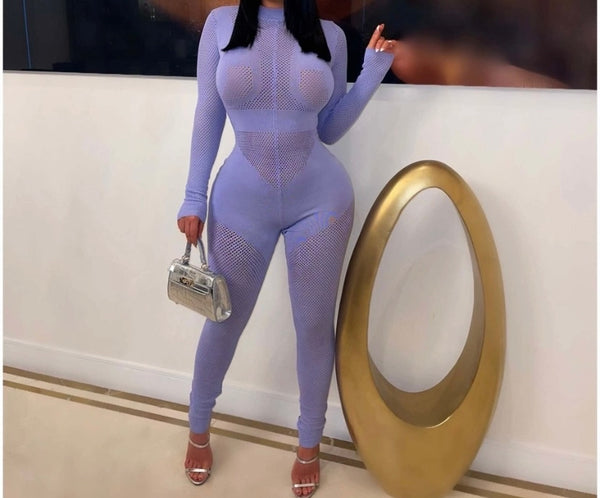 Women Sexy Full Sleeve Mesh Patchwork Jumpsuit